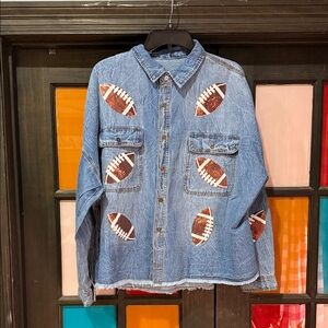 Denim Football Patch Button Down Shirt